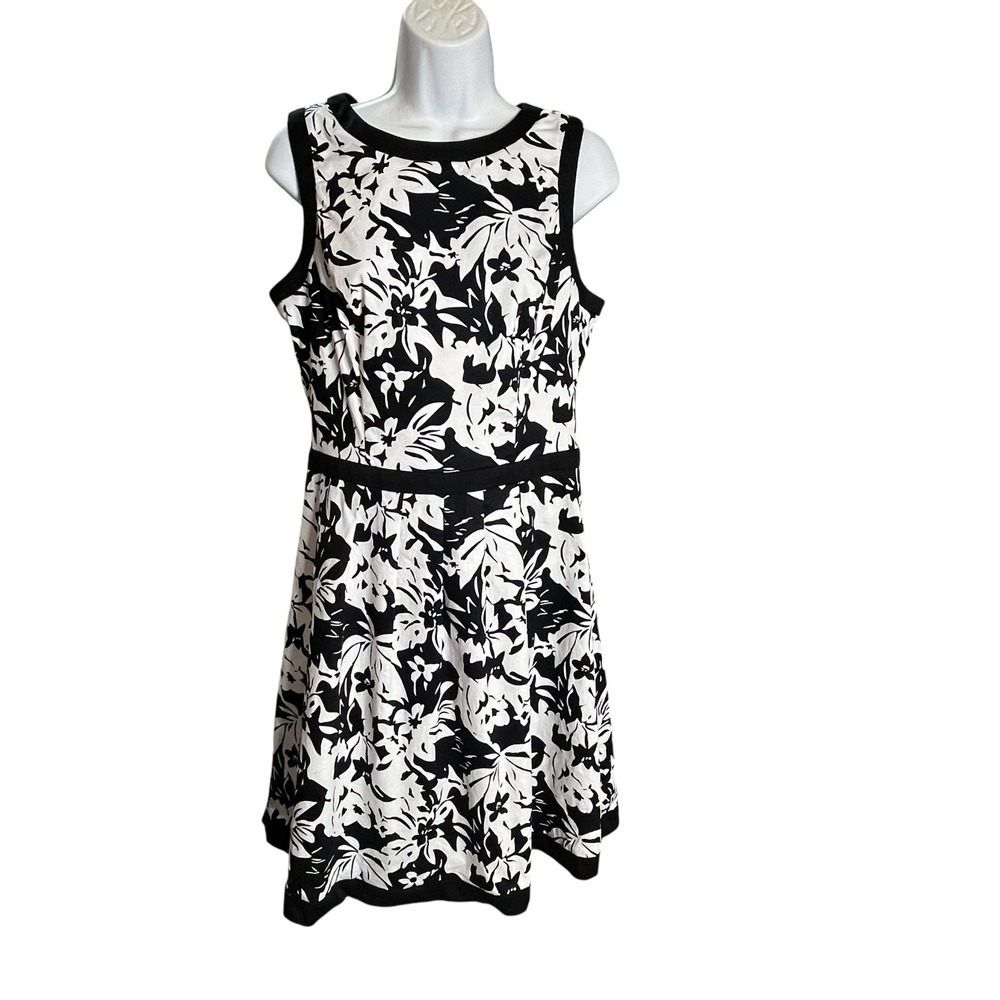 American‎ Living Dress Sz 12 Black White Floral Stretch Sleeveless Party Church